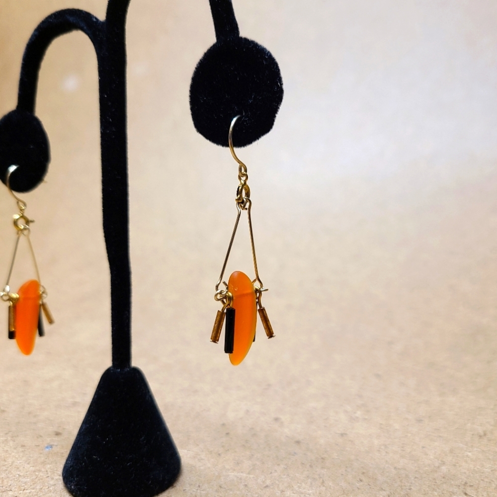 Frost orange beeds and glass tube buggle beeds Goldfield Drop Dangle Earrings